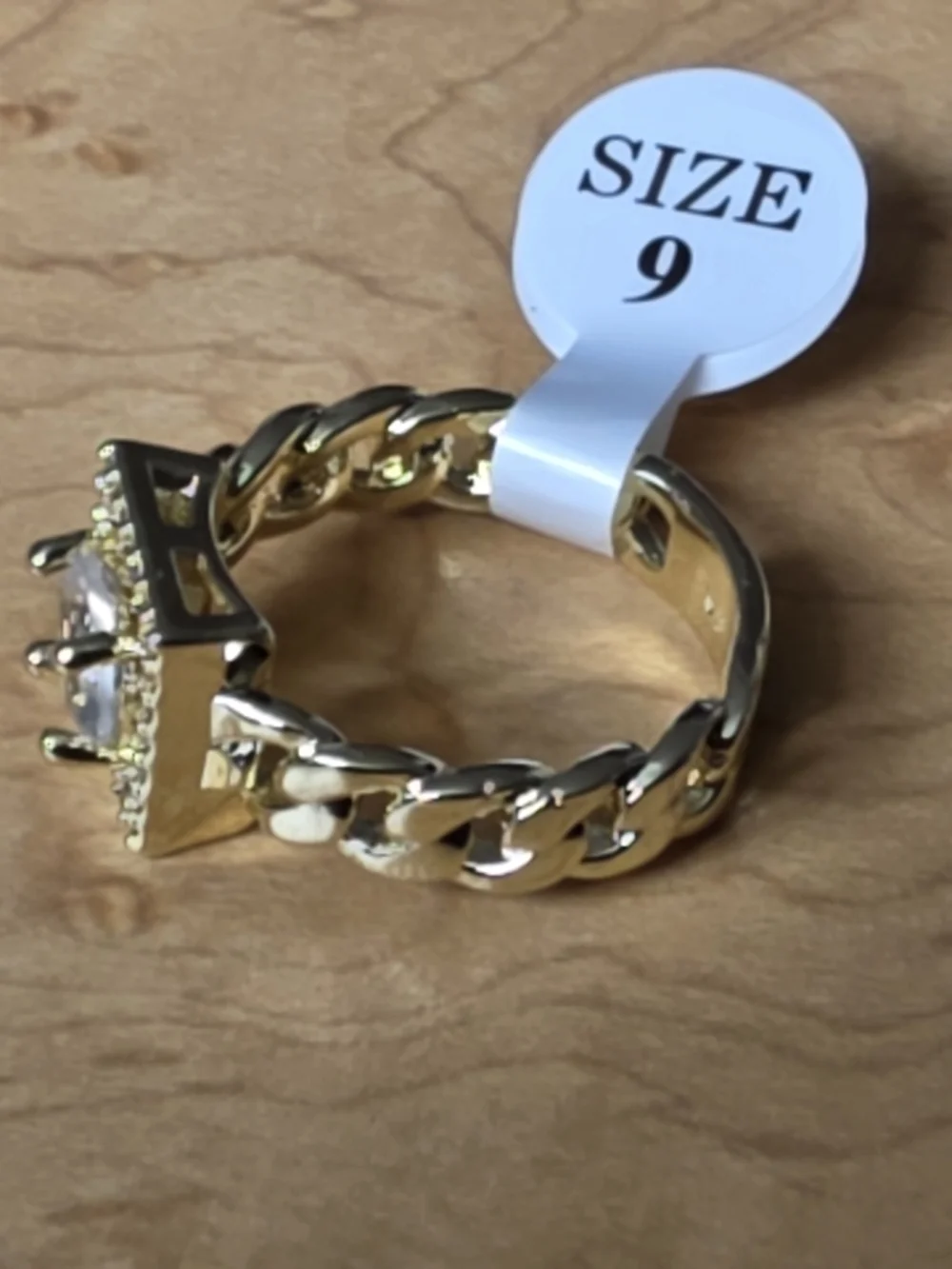 Source Unknown Gold-plated Over Brass Square Halo Ring with Clear Center Stone